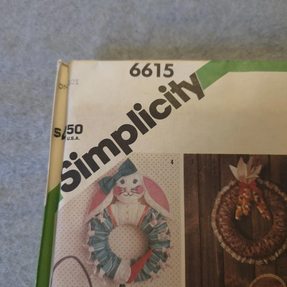 Vintage Simplicity 6615 Wreath Pattern Seasonal Decor Bunny Heart Fall Xmas